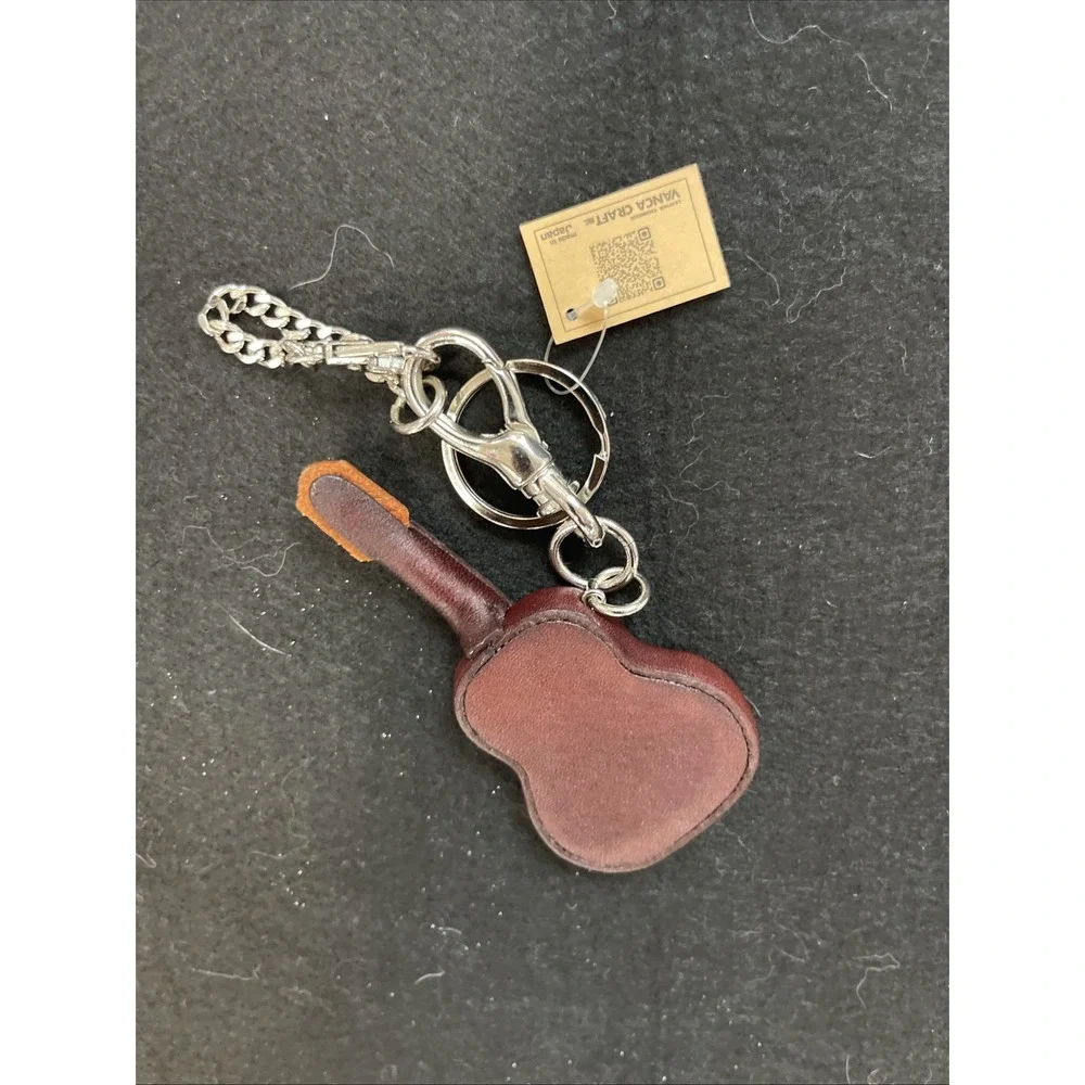 Handmade 3D Leather Guitar Keychain *VANCA* Keyring Made in Japan H65